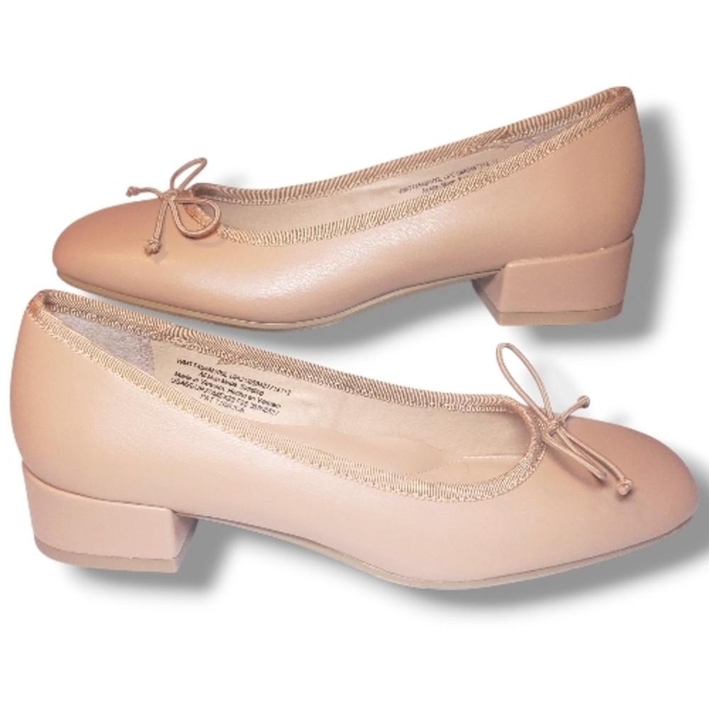 New TIME AND TRU Tan Memory Foam Round Toe 1" Block Heel Ballet Shoes Sz 6